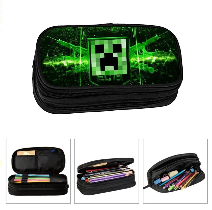 Best-Selling My World Double-Layer Pencil Case, Primary and Secondary School Students' Pencil Case, Stationery Storage Box, Kids' Printed Stationery Case