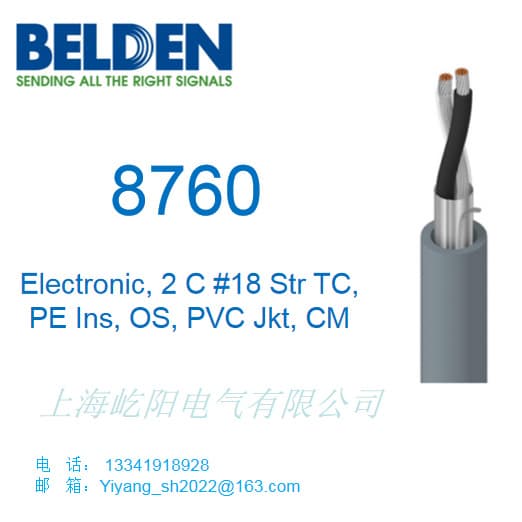 Belden 8760 2-core #18 Str TC, PE Ins, OS, PVC Jk