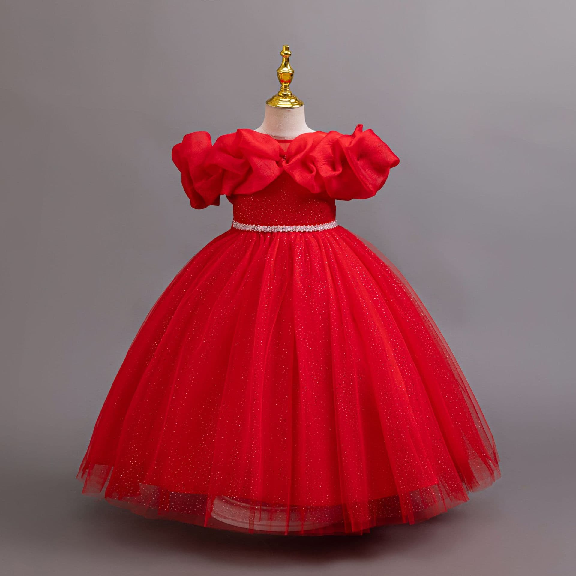 Off-Shoulder Kids Dress Princess Gown For Wedding Parties And Concerts Steel Panelled Performance Costume China Made For Children