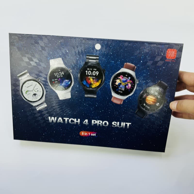 New WATCH 4 PRO SUIT Large Round Screen Smart Watch Set with Wireless Charger, 7 Watch Bands, and Exquisite Gift Box