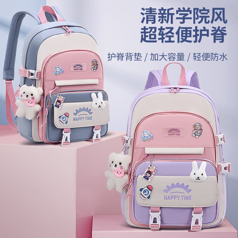 New Korean Style Large Capacity Lightweight Pressure Relief Waterproof Children's Backpack for Middle and High School Girls
