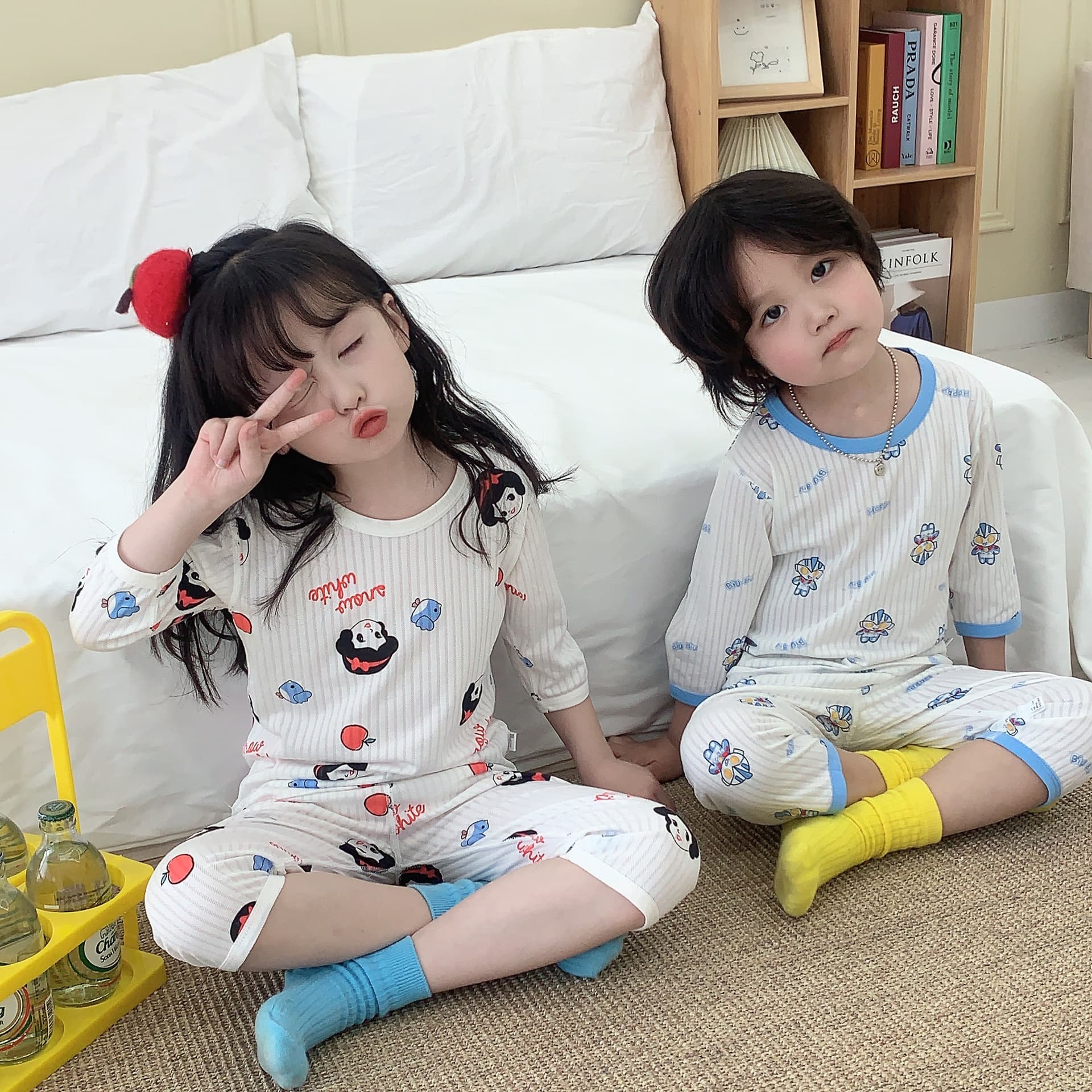 Baby Girl Summer Thin Short Sleeve Cartoon Home Clothes Set Breathable Air Conditioning Suit Children's Sleepwear Cotton Pajamas