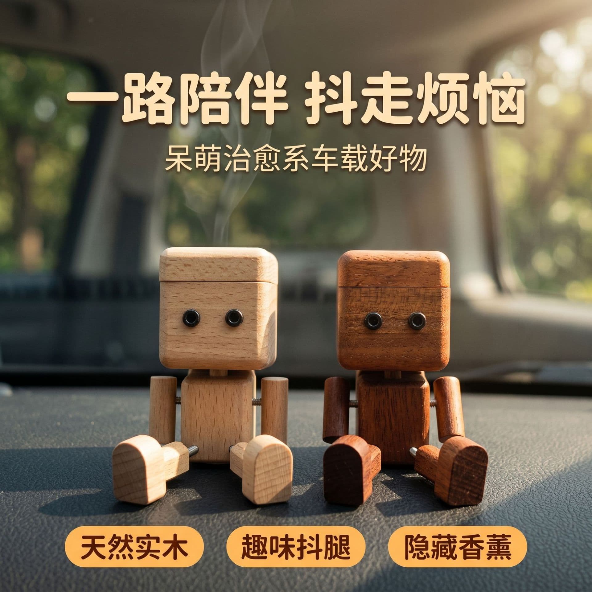 Leg-shaking wooden boy creative central control car aromatherapy cute leg-shaking ornaments car screen accessories high-end wooden figure