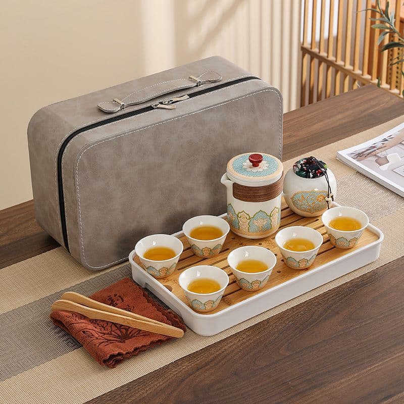 Travel Tea Set, Gongfu Tea Pot, Ceramic Quick Cup with One Pot Three Cups, Souvenir Business Gift with Logo