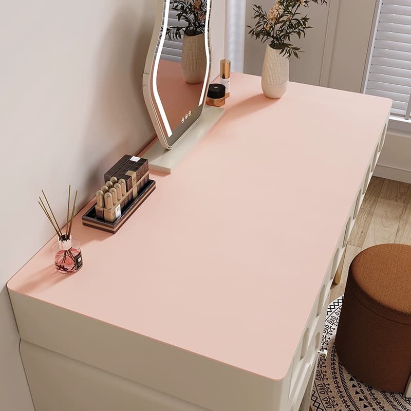Solid Color Vanity Table Mat, Luxury High-End Makeup Nail Art Desk Protector, Oil-Proof and Waterproof Leather Desk Mat