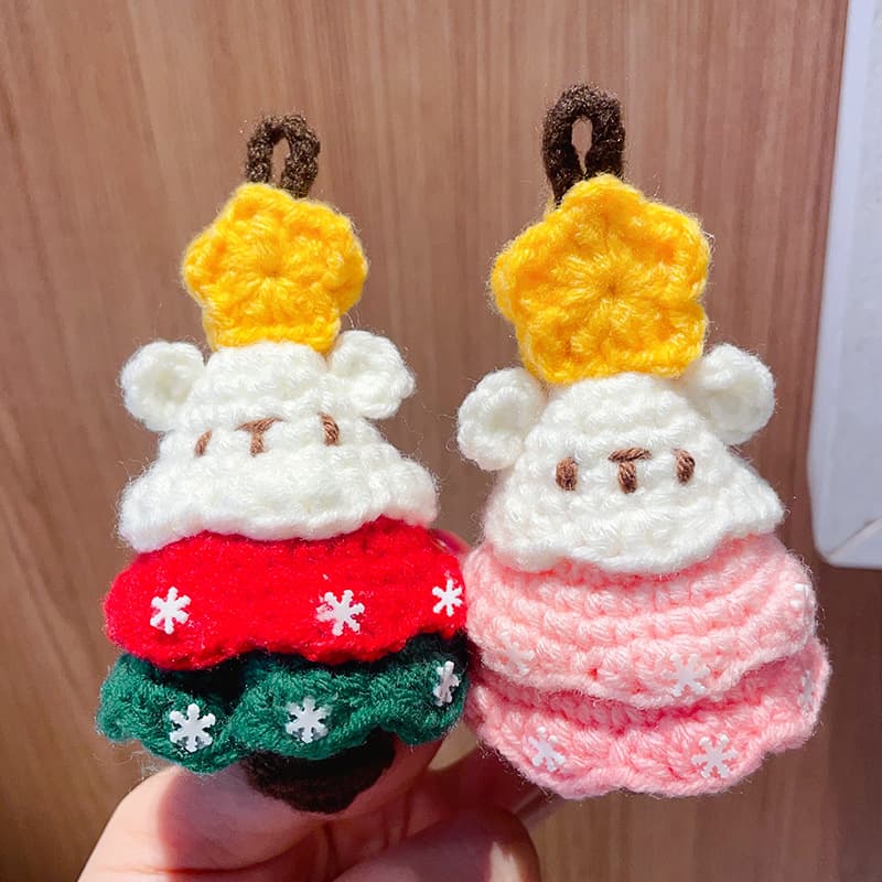 Hand-knitted DIY Christmas Tree Decorations, Plush Santa Hat and Gloves, Holiday Ornament Accessories