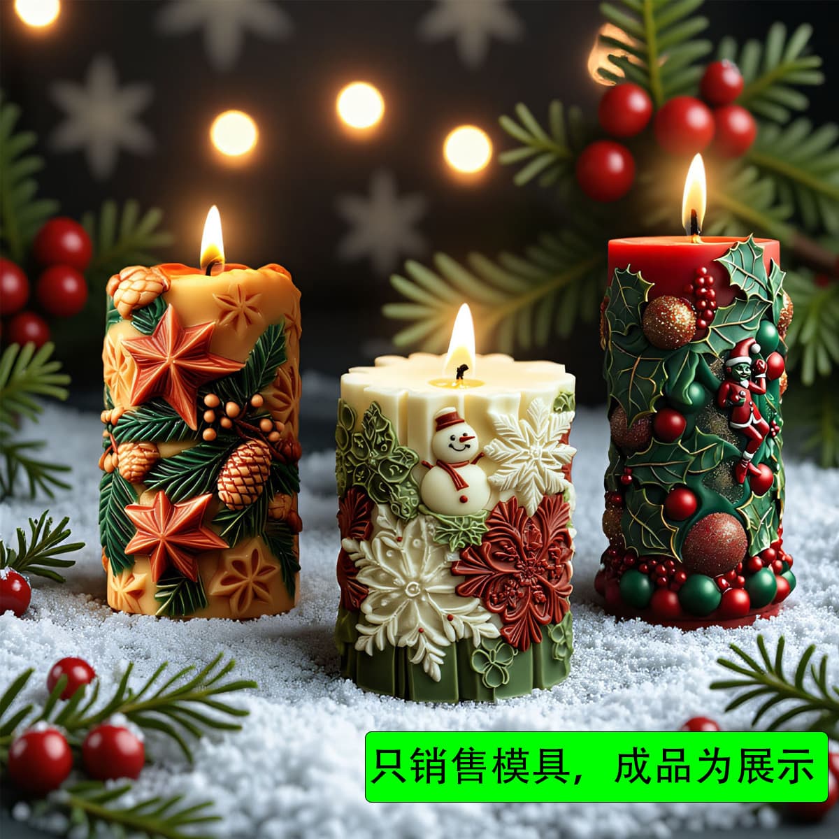 Christmas Snowflake Cylindrical Candle Mold DIY Apple Santa Resin Plaster Cake Decoration Ornament