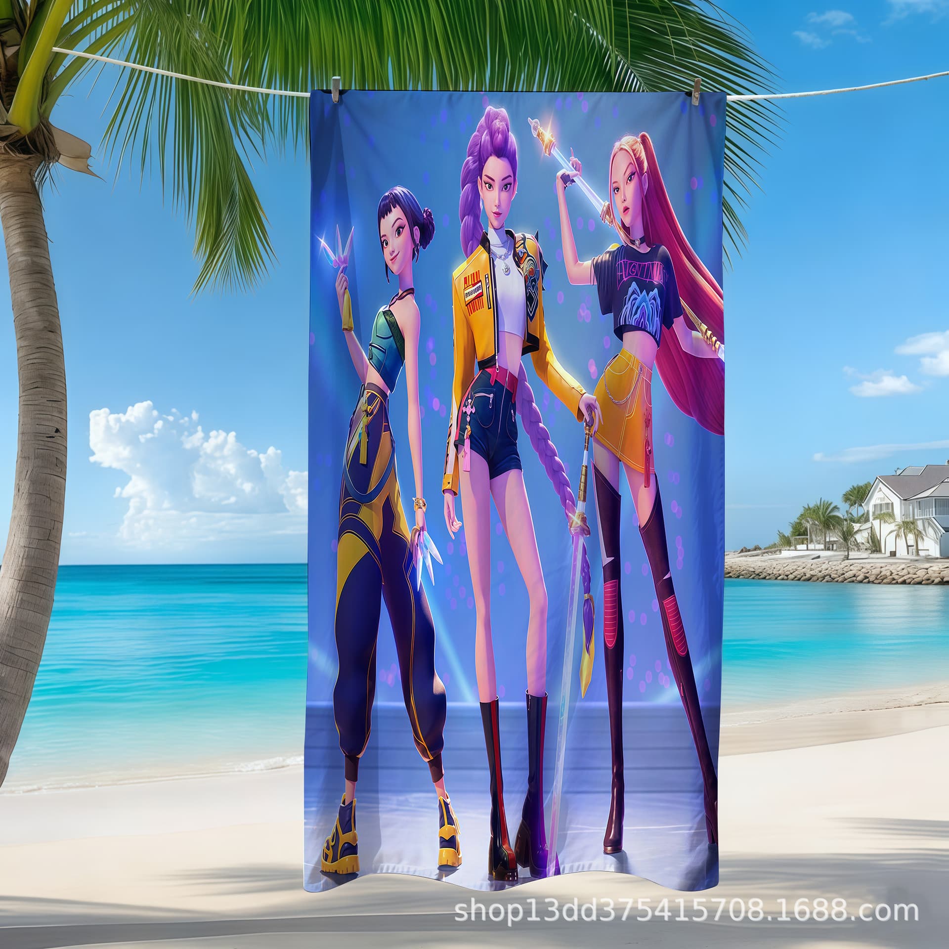 Cross-border popular k-pop witch hunter group beach towel, double-sided velvet quick-drying bath towel, microfiber seaside beach towel