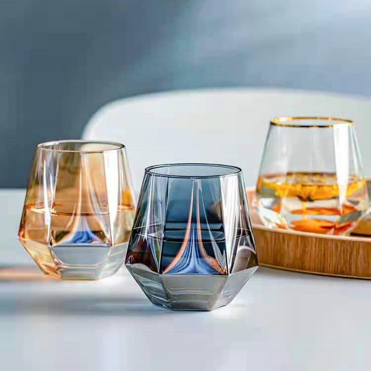 Hexagonal Rainbow Glass Cup with High Aesthetic Appeal, Colorful Gold-Trimmed Water Cup, Trendy Instagram-Style Seven-Color Dreamy Gold-Rimmed Cup for Home Use
