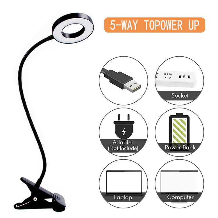 USB clip table lamp student eye protection reading universal hose bedside lamp 3-tone light night light ambient lighting