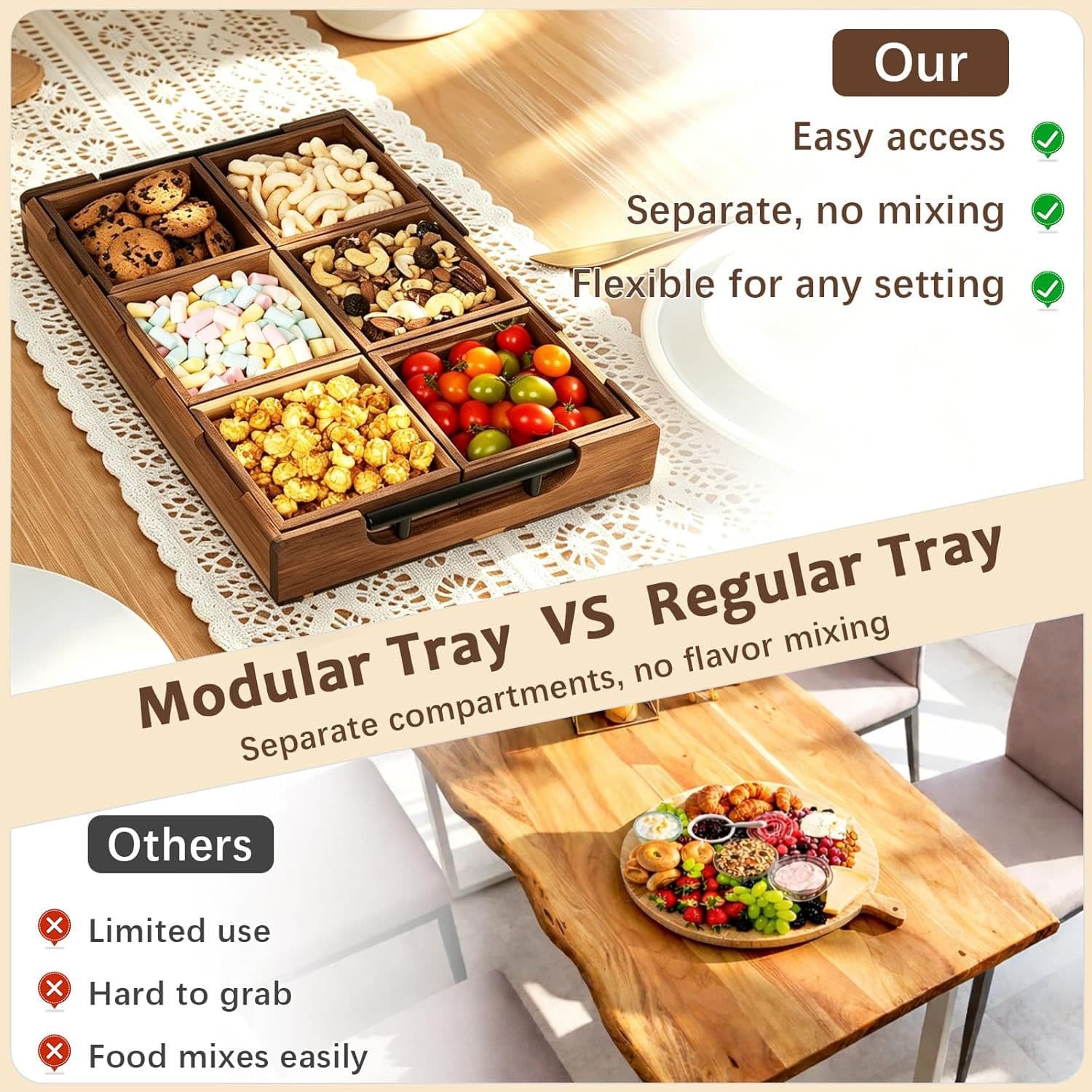 Acacia-Style Reception Snack Tray, Food Platter for Parties, Cooked Food Platter, Fruit Platter Tray
