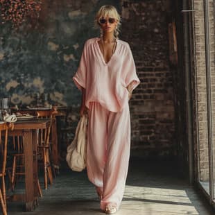 2026 European and American Cross-Border Women's Fashion Casual Solid V-Neck Loose Short Sleeve and Casual Pants Two-Piece Set