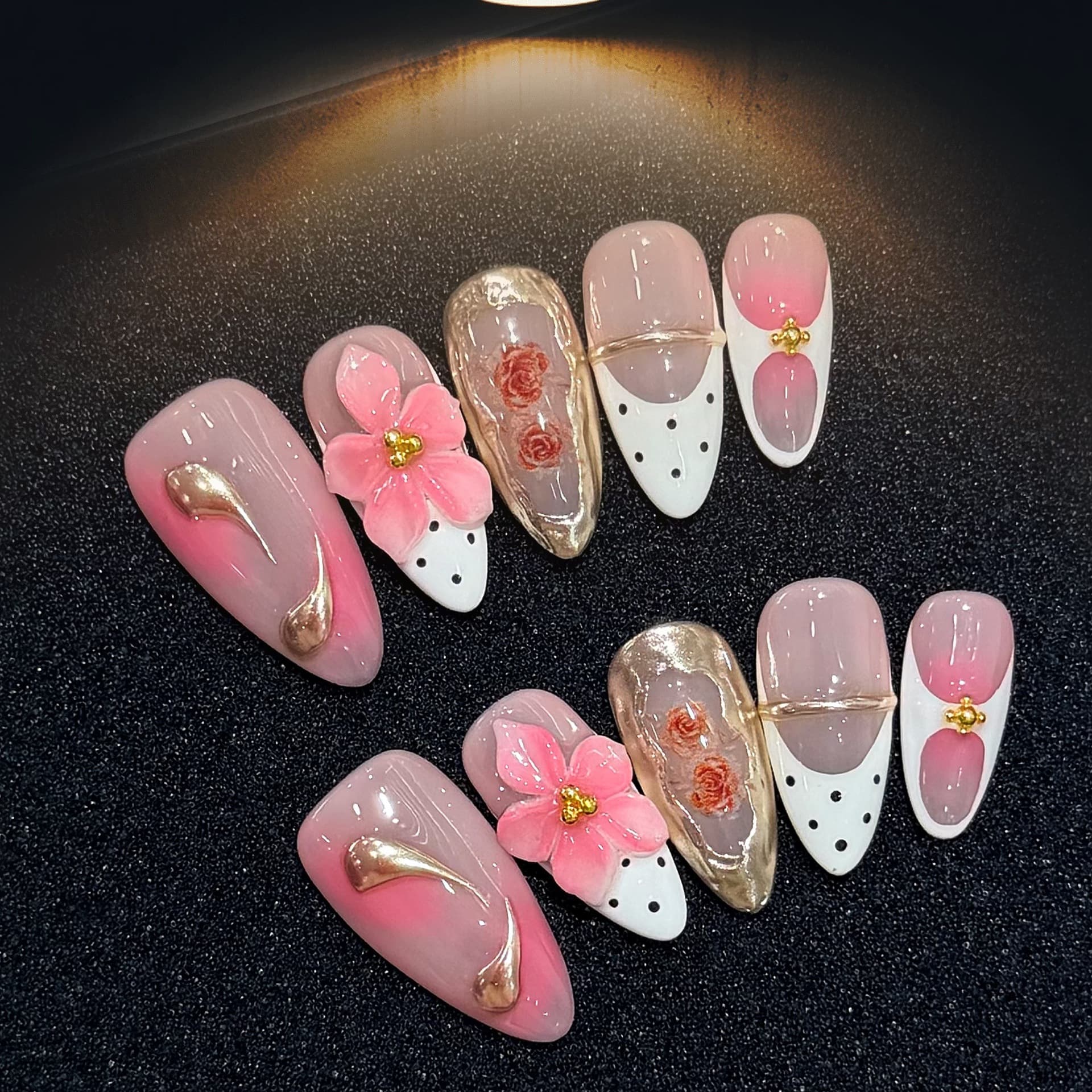 Handmade Cat Eye Press On Nails With Rhinestone Deco K6306
