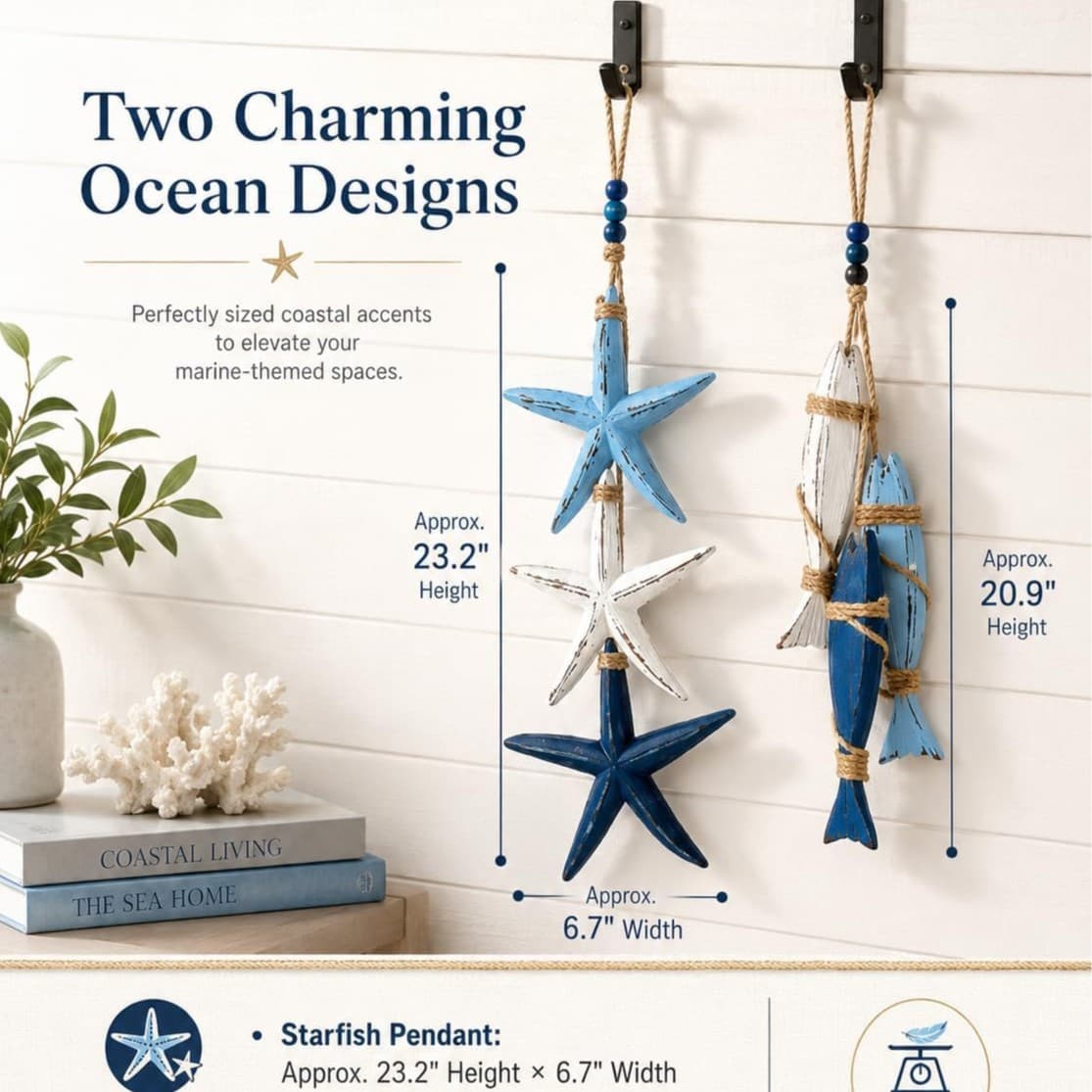 New Cross-Border Product Fish Curtain Lights Ocean Fish and Starfish Wooden Craft Hanging Decor
