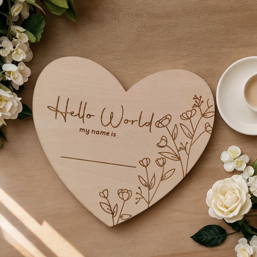 New Cross-Border Wooden Heart Pendant Newborn Milestone Cards Baby Name Keepsake Heart-Shaped Wooden Gift