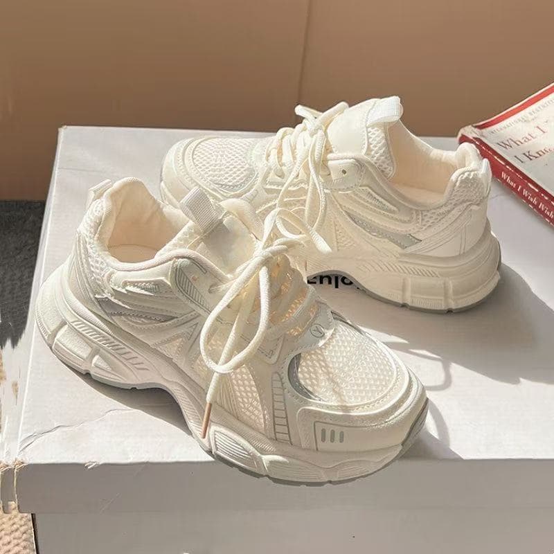 Summer Breathable Women's Thick Sole Dad Sneakers Versatile White Shoes Mesh Casual Sports Shoes to Match Dresses