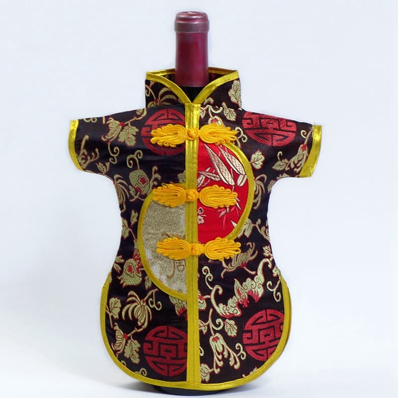 Clothing Wine Bottle Cover Chinese Style Silk Garment Tang Suit Brocade Hanfu Ancient Style Embroidered Floral Chinese Red Wine Sleeve
