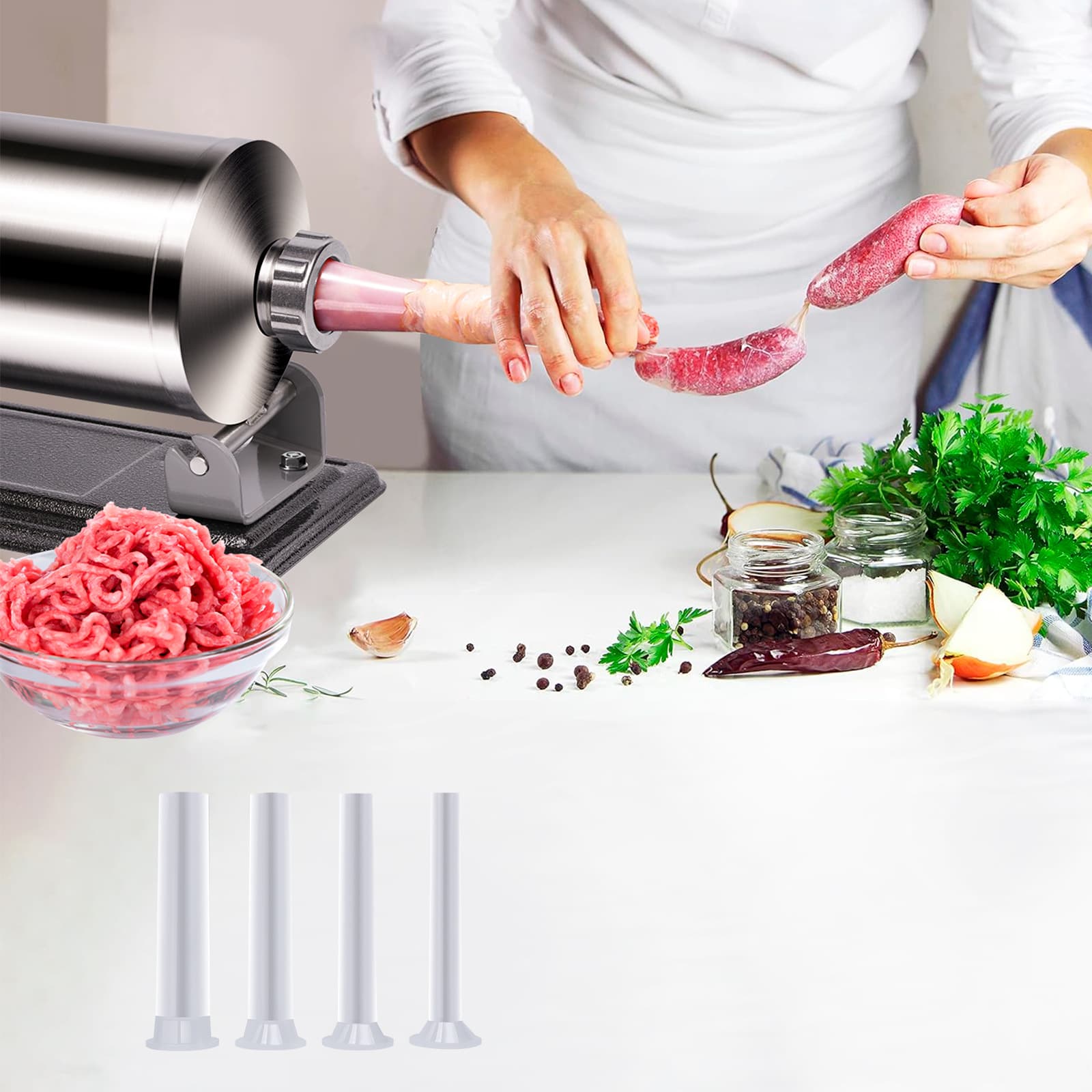 Cross-Border Exclusive Small Desktop Sausage Stuffer DIY Sausage Maker Stainless Steel Hand-Crank Filler