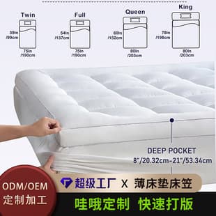 Mattress Cover Fitted Sheet Style Bed Pad, Single/Double Thickened Non-Slip Soft Mattress Topper, Cross-Border Down-Filled Mattress Pad