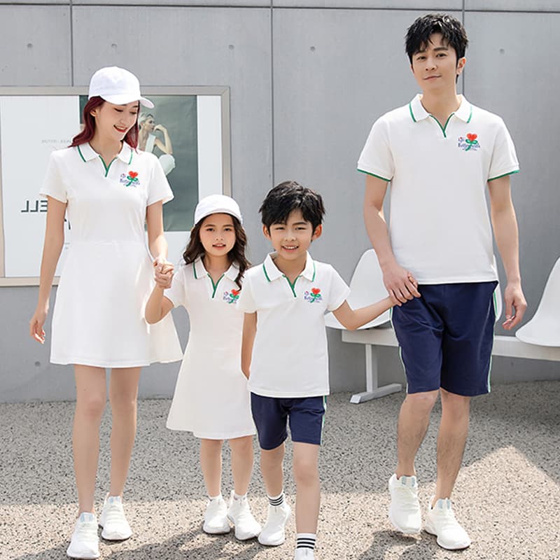Family of four parent-child outfits, summer father-son suits, mother-daughter dresses, Douyin delivery POLO shirts