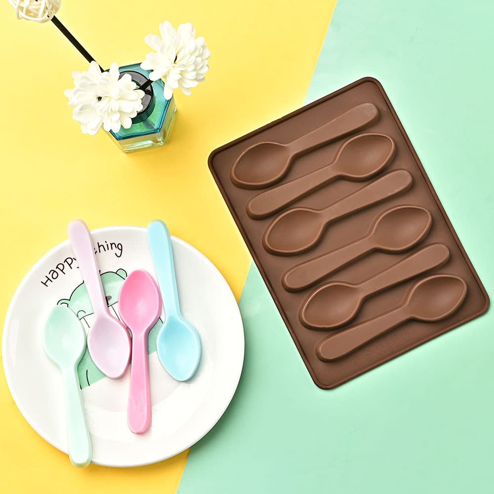 Cross-border DIY 6-Connected Spoon Silicone Chocolate Mold Silicone Cake Mold Baking Mold Aromatherapy Soap Mold