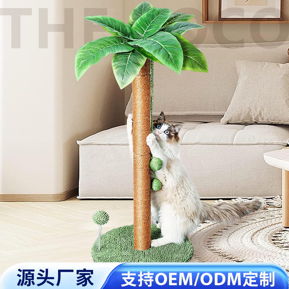 Cat Scratching Post Cat Tree for Large Cats, New Sisal Post with Double Hanging Balls, Scratching Board for Claw Sharpening and Itch Relief, Cat Toy