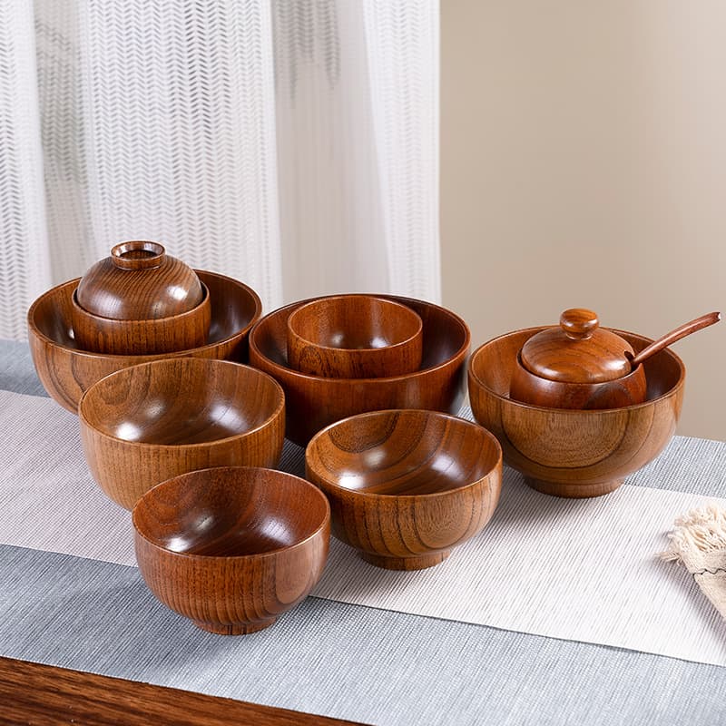 Wooden Tableware Jujube Wood Bowl Salad Bowl Japanese Vintage Breakfast Eco-Friendly Instant Noodle Bowl Household Soup Bowl Wooden Rice Bowl