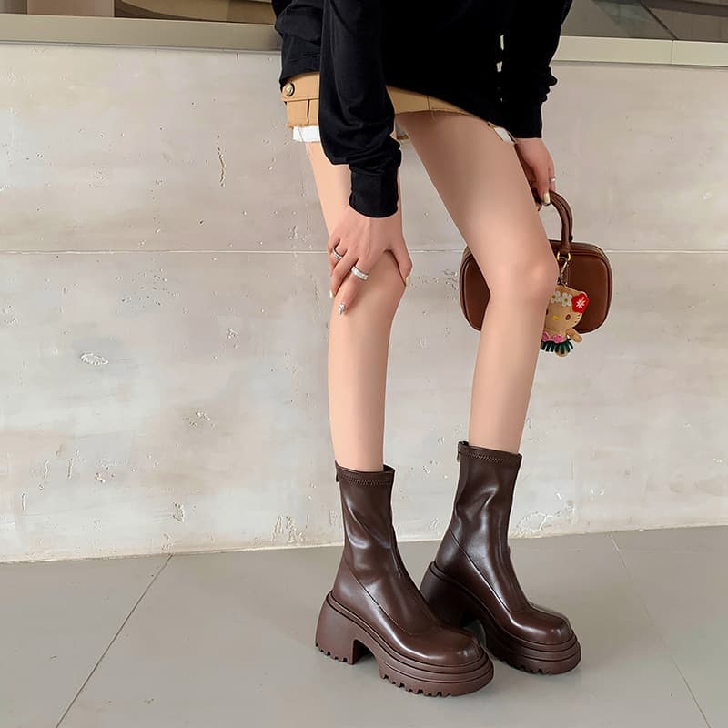 Bird Legs ~ Stretch Slim Boots 2024 New Thick Sole Heightening Short Boots for Small People Slimming Ankle Boots