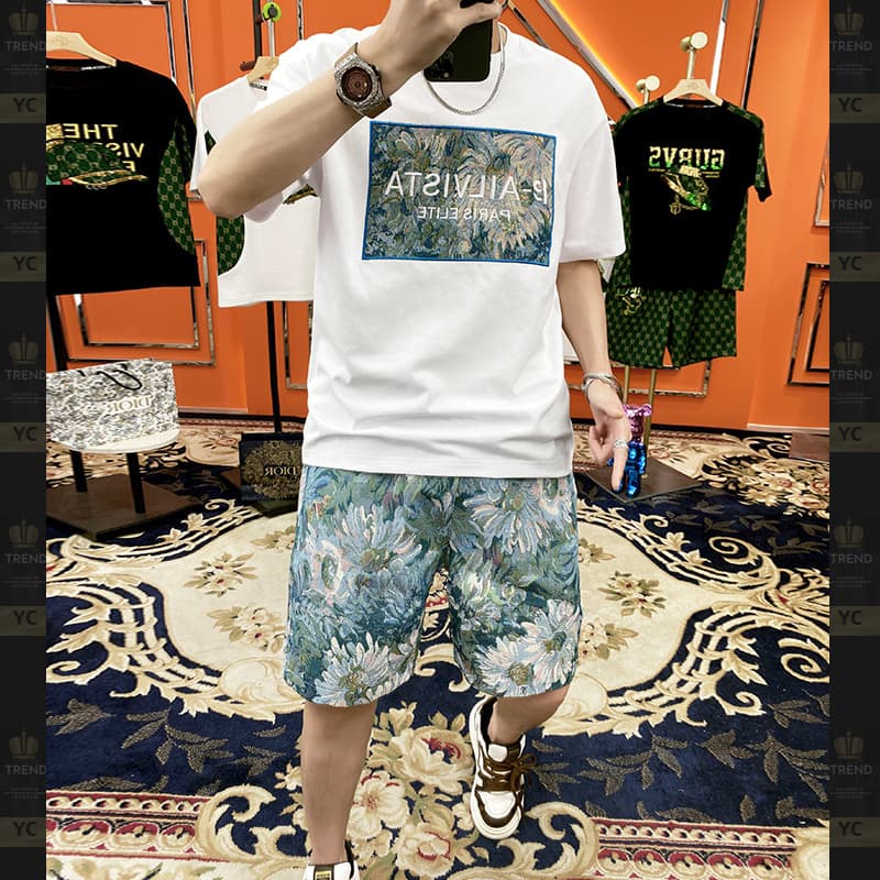 European Men's Summer Short Sleeve T-Shirt and Shorts Casual Set, Trendy 2025 New Men's Outfit Stylish Matching