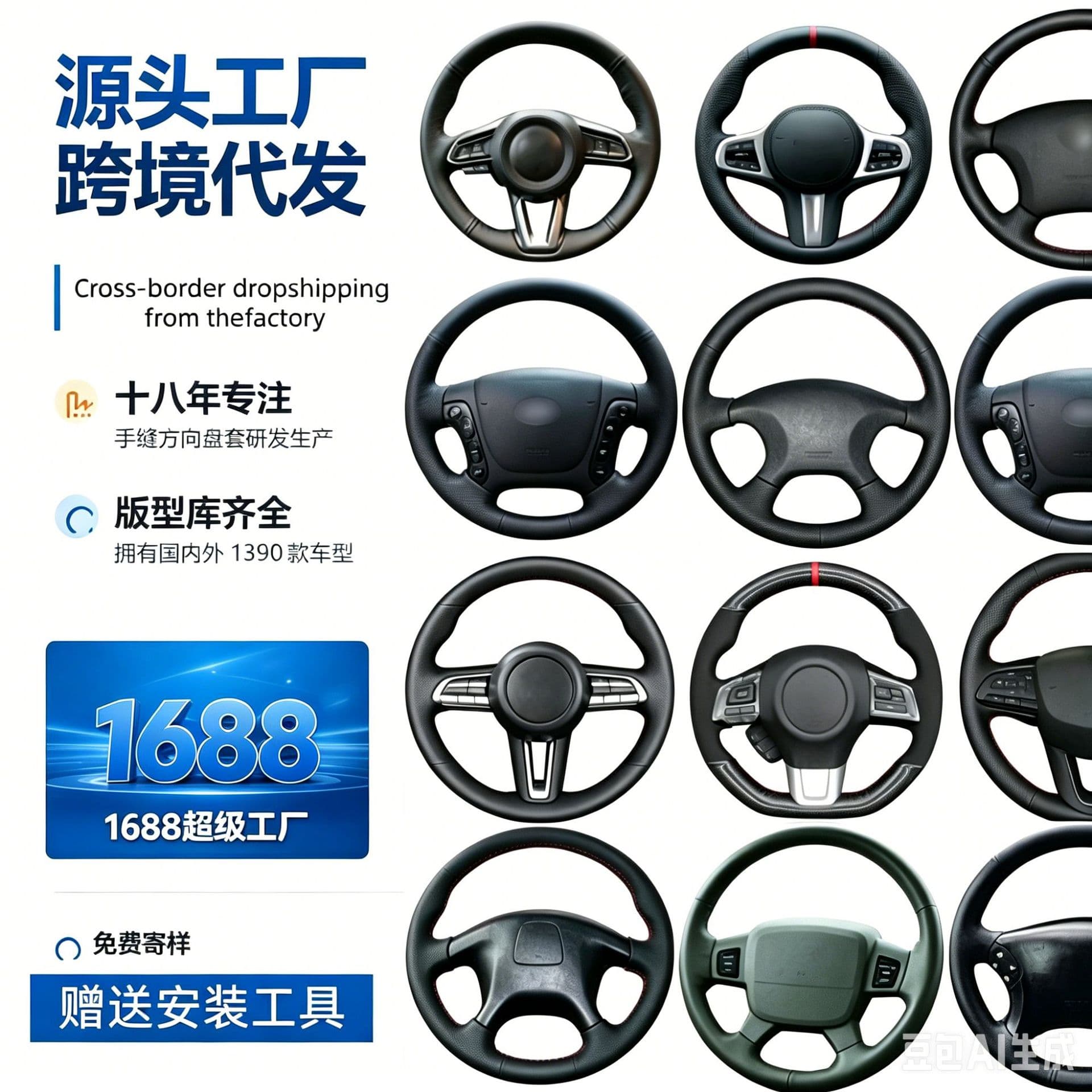 Microfiber Leather Hand-Stitched Steering Wheel Cover Car Steering Wheel Protector Interior Accessories Cross-Border Hand-Stitched Cover Manufacturer
