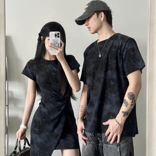 2025 Couple Outfit Summer Short Sleeve Women's French Vacation Beach Dress, One-Dress-One-Shirt