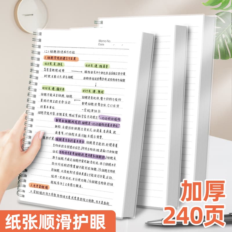 Rollover PP thickened coil factory direct sales wholesale A5/B5/A4 horizontal line square blank notebook English book