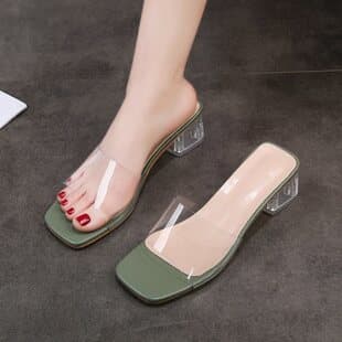 Fairy Women's Summer Sandals 2026 New Fashion Square Toe Chunky Heel Mid Heel Elegant One-Strap High Heel Sandals Trendy