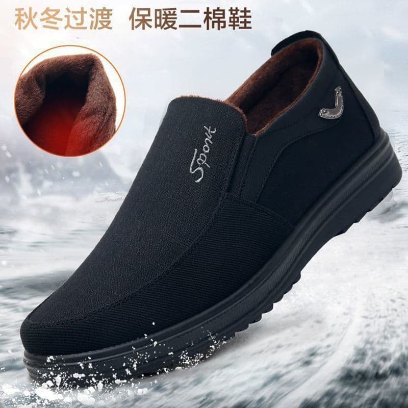 Autumn and Winter Old Beijing Cloth Shoes Men's Cotton Shoes Short Fleece Thin Fleece Flat Bottom Warm Casual Shoes Dad Large Size Shoes