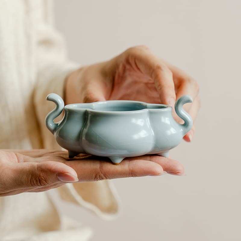 Chinese-style Stick Incense Holder, Celadon Ru Kiln Wan Ding Incense Burner, Ceramic Indoor Agarwood New Chinese-style Nine-hole Incense Stand