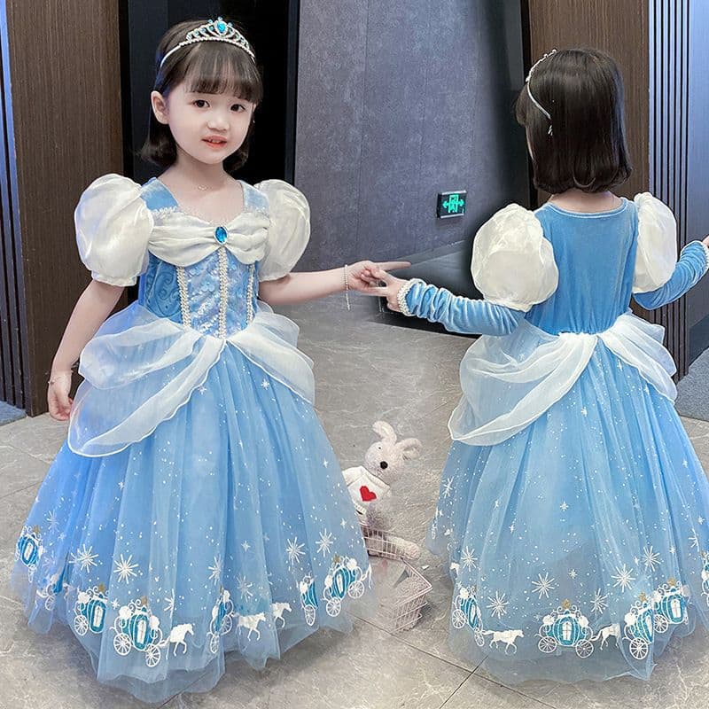 Children's Princess Dress Winter Girl Dress Autumn and Winter Little Girl Dress Fleece-Lined Thickened Winter Wear