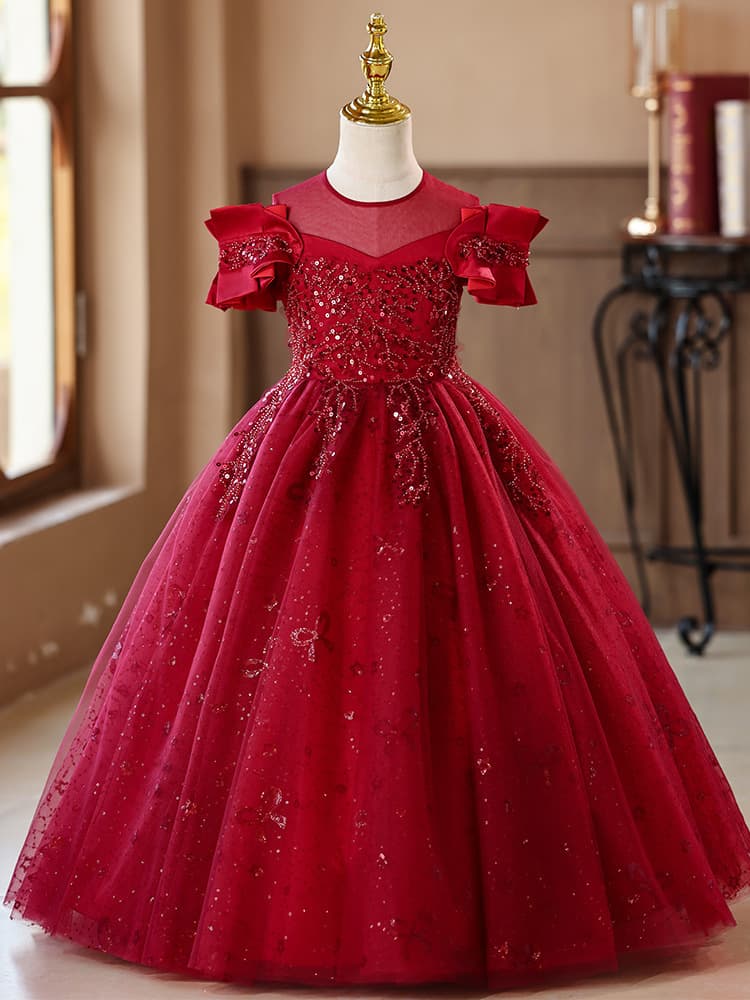 Girls Princess Dress, Tulle Princess Style Children's Gown, Elegant Flower Girl Dress for Piano Performance