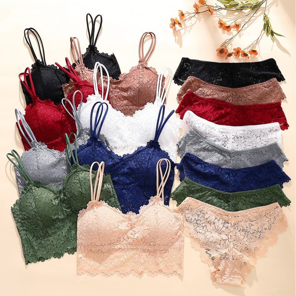 New Lace Double Thin Strap Wireless Push-Up Bra High Elasticity Panties Sexy Anti-Exposure Set Breathable