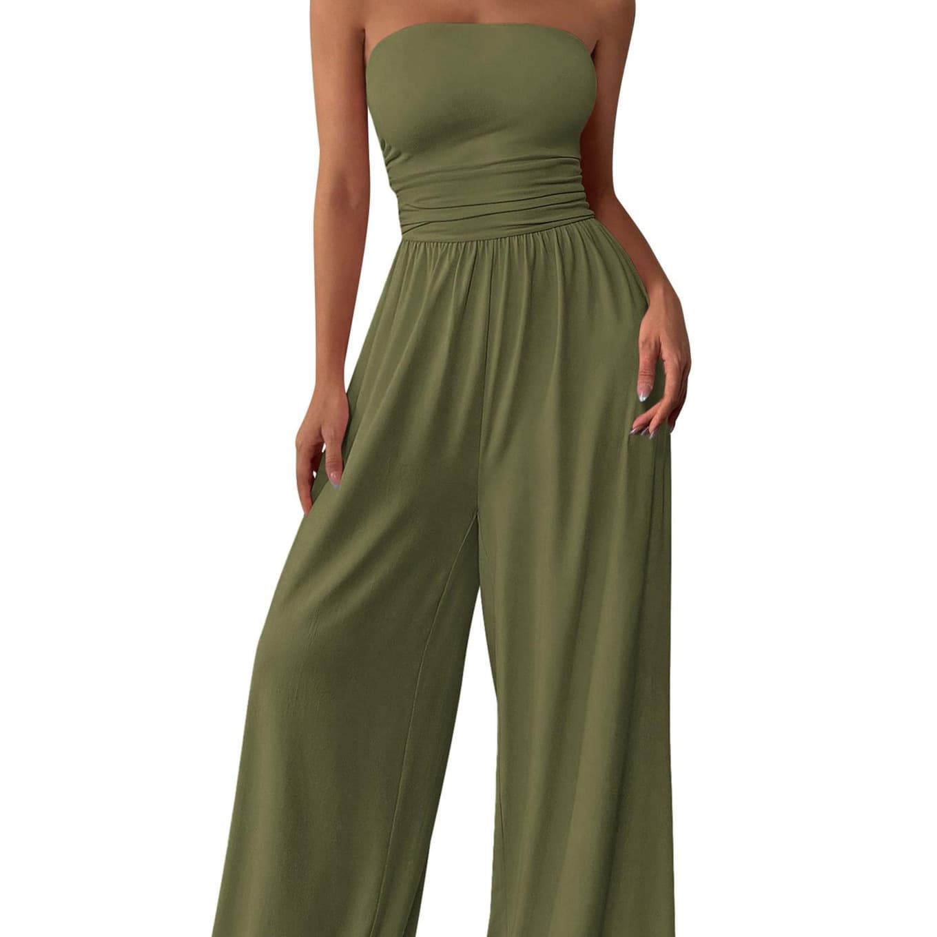 2026 European and American Cross-Border Strapless Jumpsuit High-Waist Wide-Leg Casual Long Pants with Drape Amazon In Stock