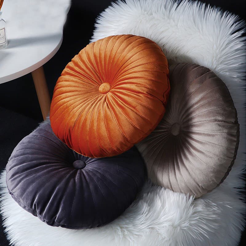 Nordic ins velvet pumpkin cushion, Dutch velvet pillow, bay window cushion, round tatami dining chair solid color back cushion.