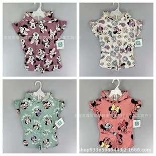 Disney Cartoon Short Sleeve Shorts Hooded Set Baby Boy Girl 2-Piece Summer Kids Clothing
