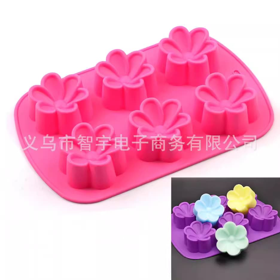Factory Direct Cross-Border 6-Cell Plum Blossom Silicone Cake Mold Multi-Hole Soap Mold DIY Baking 3D Mold