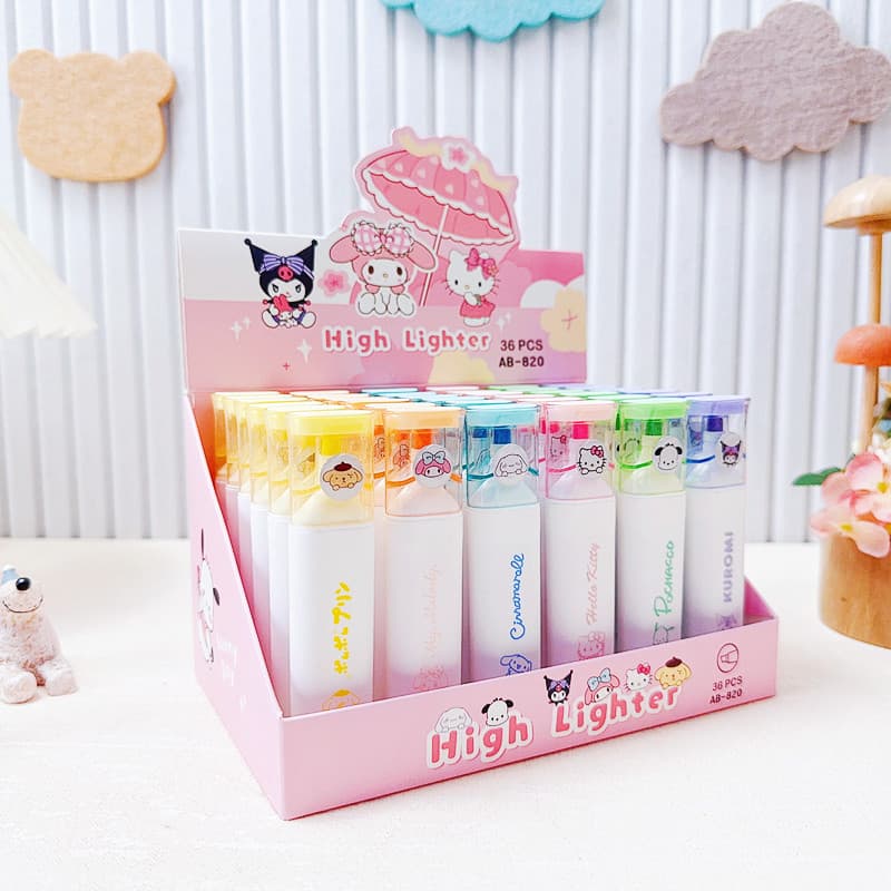 Sanrio Eye Protection Six-Color Highlighter Marker Pen for Primary and Secondary School Students to Mark Key Points Colorful Cartoon Graffiti Pen