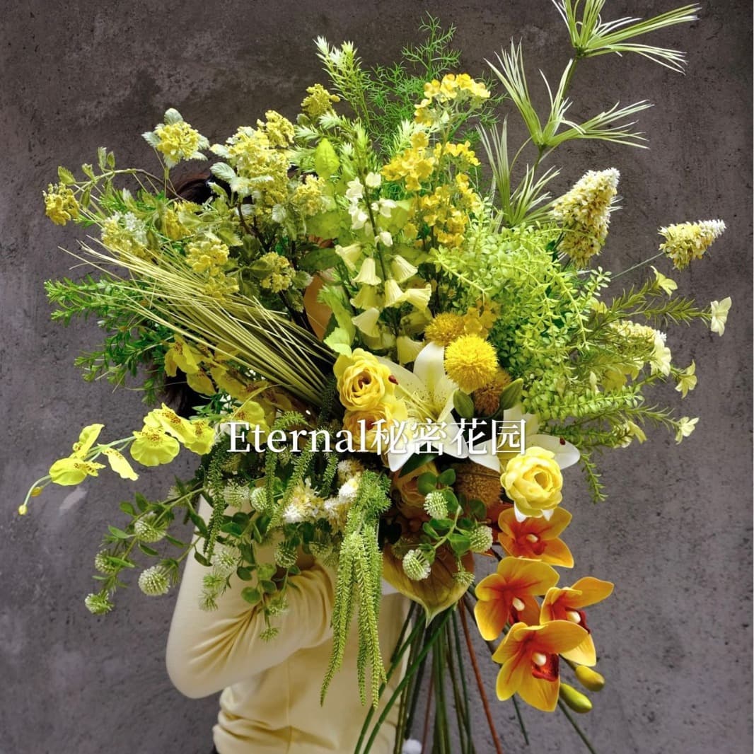 Yellow Green Series Artificial Flowers Monet Garden Green Plants Blue Window Display Scenic Construction Flower Materials Wholesale