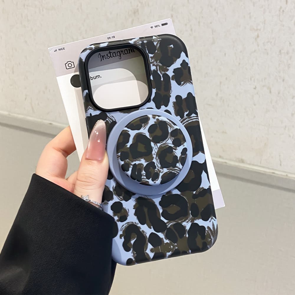 Suitable for Apple 16/17 Promax Leopard Print Magnetic Phone Case iPhone 14/15 Film Two-in-One Anti-Fall
