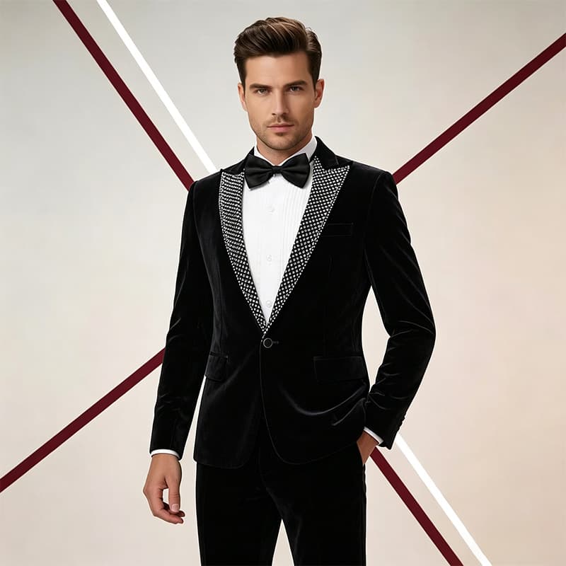 Cross-border Black Performance Suit for Men, Tuxedo Set for Singers, Stage Performers, Hosts, Wedding Emcees
