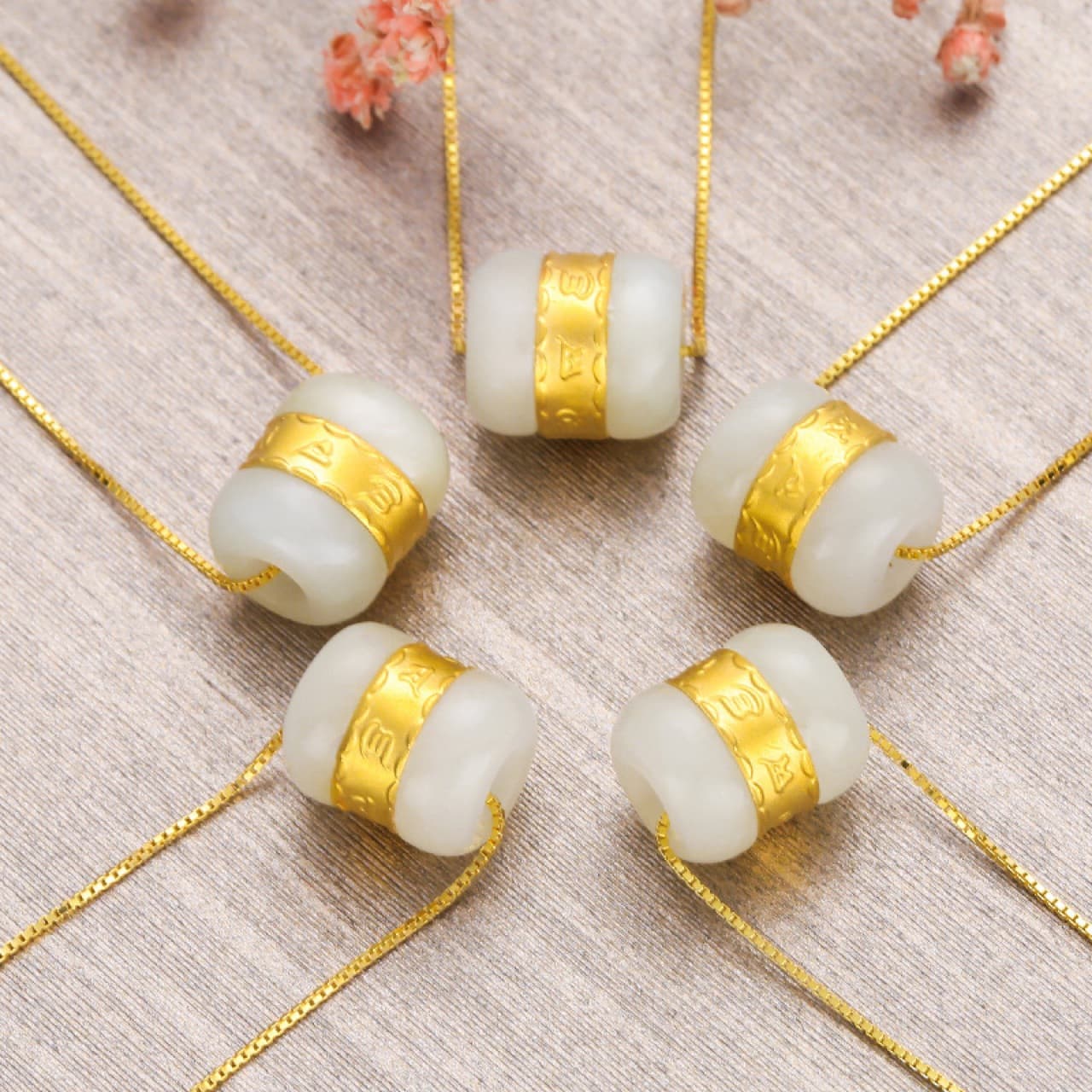 Passepartout Wholesale Hetian Jade Pendant Women's Foot Gold Inlaid Jade White Jade Transfer Bead Men's and Women's Jade Pendant Wholesale
