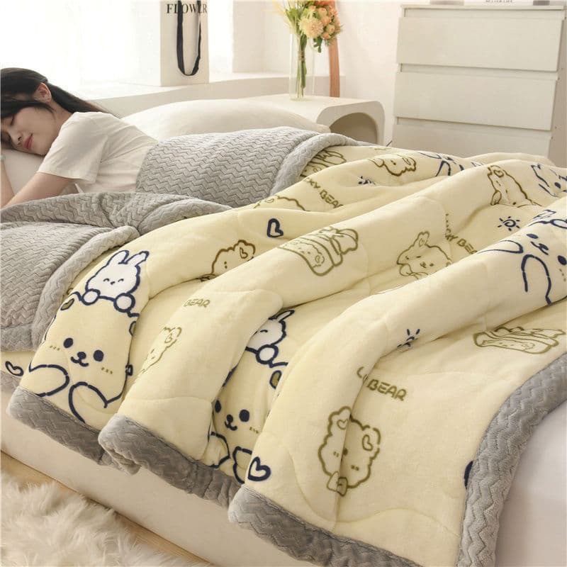 Three-layer thickened milk velvet coral flannel blanket for napping, sofa, and air conditioning, all-season use