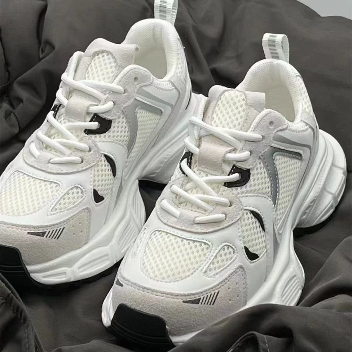 Dad Sneakers for Women 2024 New Spring Autumn Mesh Breathable Casual Sports Shoes Versatile Thick Sole Summer White Shoes