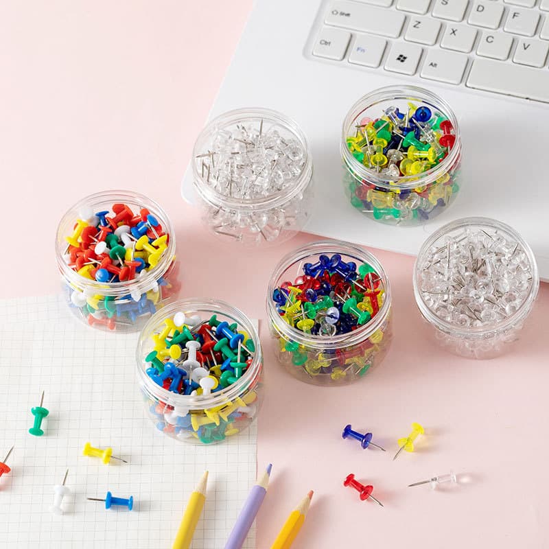 Colorful Push Pins for Kindergarten Drawing Cork Board Transparent Thumb Tacks in Stock